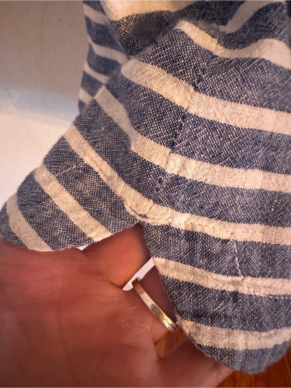 Beach Lunch Lounge Striped Linen Blend Shift Dress Medium Navy White - Picture 4 of 8